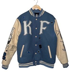 Men's Blue and Tan Varsity Jacket